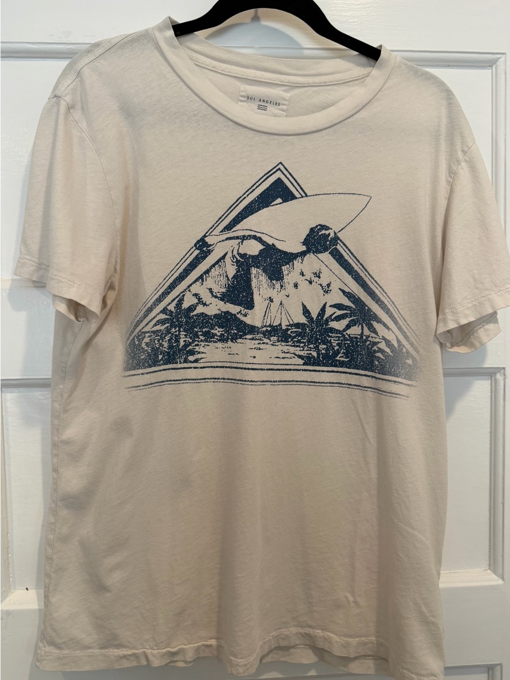 Sol Angeles Cream Short Sleeve Tee with Navy Surf Graphic